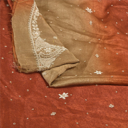 Sanskriti Vintage Long Skirt 100% Pure Satin Silk Hand Beaded Unstitched Lehenga