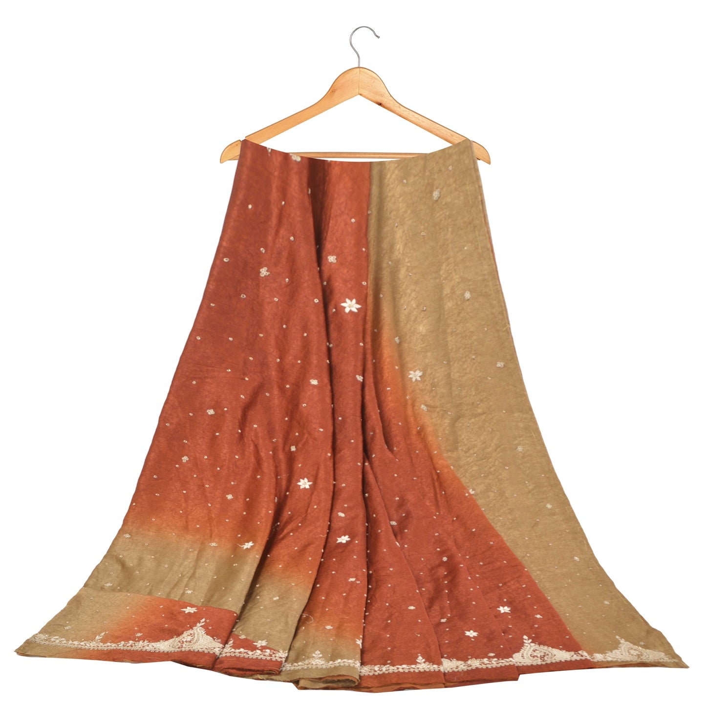 Sanskriti Vintage Long Skirt 100% Pure Satin Silk Hand Beaded Unstitched Lehenga