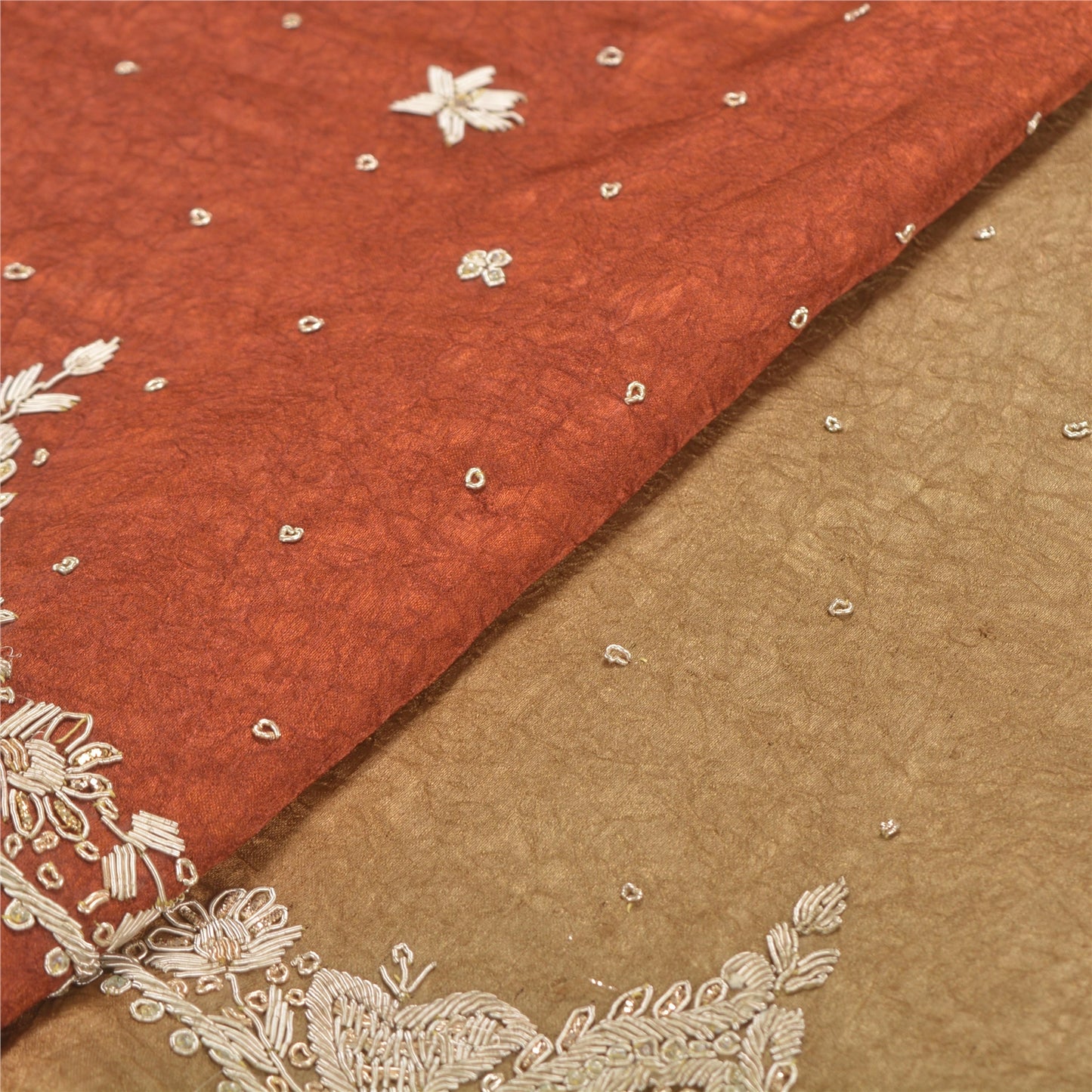 Sanskriti Vintage Long Skirt 100% Pure Satin Silk Hand Beaded Unstitched Lehenga