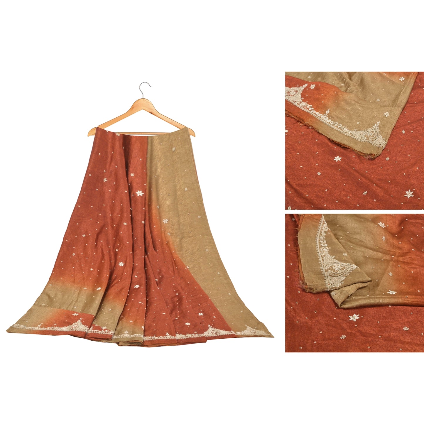 Sanskriti Vintage Long Skirt 100% Pure Satin Silk Hand Beaded Unstitched Lehenga