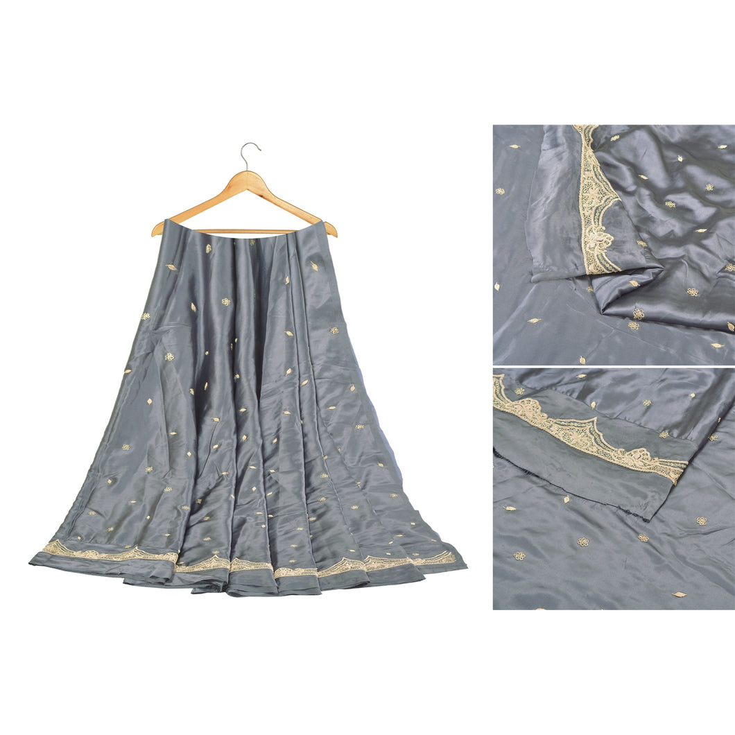 Sanskriti Vintage Long Skirt Pure Satin Silk Grey Hand Beaded Unstitched Lehenga