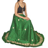 Sanskriti Vintage Long Skirt Pure Satin Silk Green Handmade Unstitched Lehenga