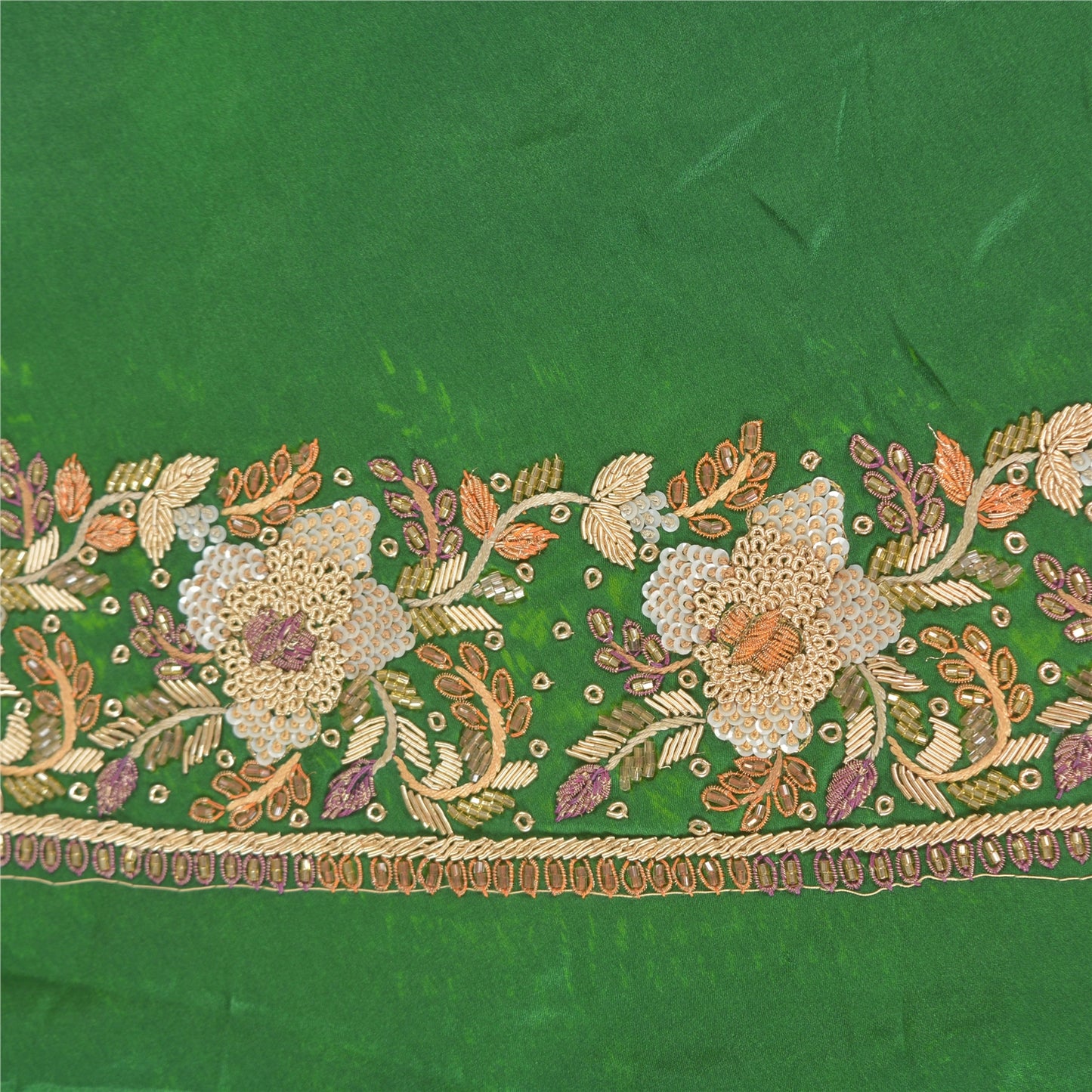 Sanskriti Vintage Long Skirt Pure Satin Silk Green Handmade Unstitched Lehenga