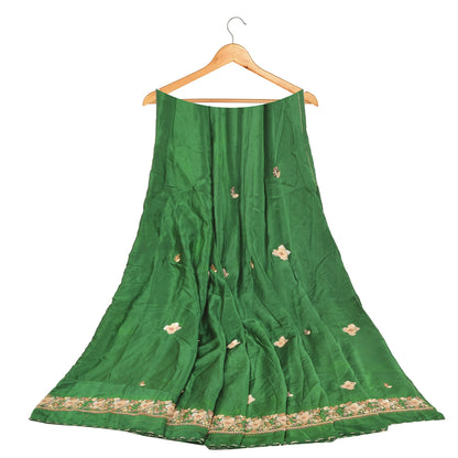 Sanskriti Vintage Long Skirt Pure Satin Silk Green Handmade Unstitched Lehenga