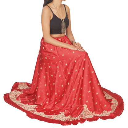 Sanskriti Vintage Long Skirt Pure Satin Silk Hand Beaded Unstitched Lehenga