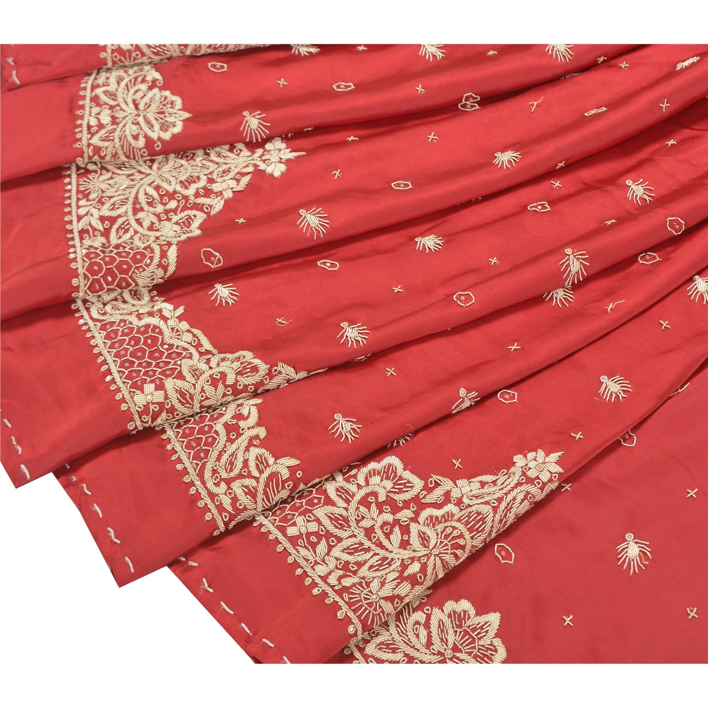 Sanskriti Vintage Long Skirt Pure Satin Silk Hand Beaded Unstitched Lehenga