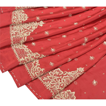 Sanskriti Vintage Long Skirt Pure Satin Silk Hand Beaded Unstitched Lehenga