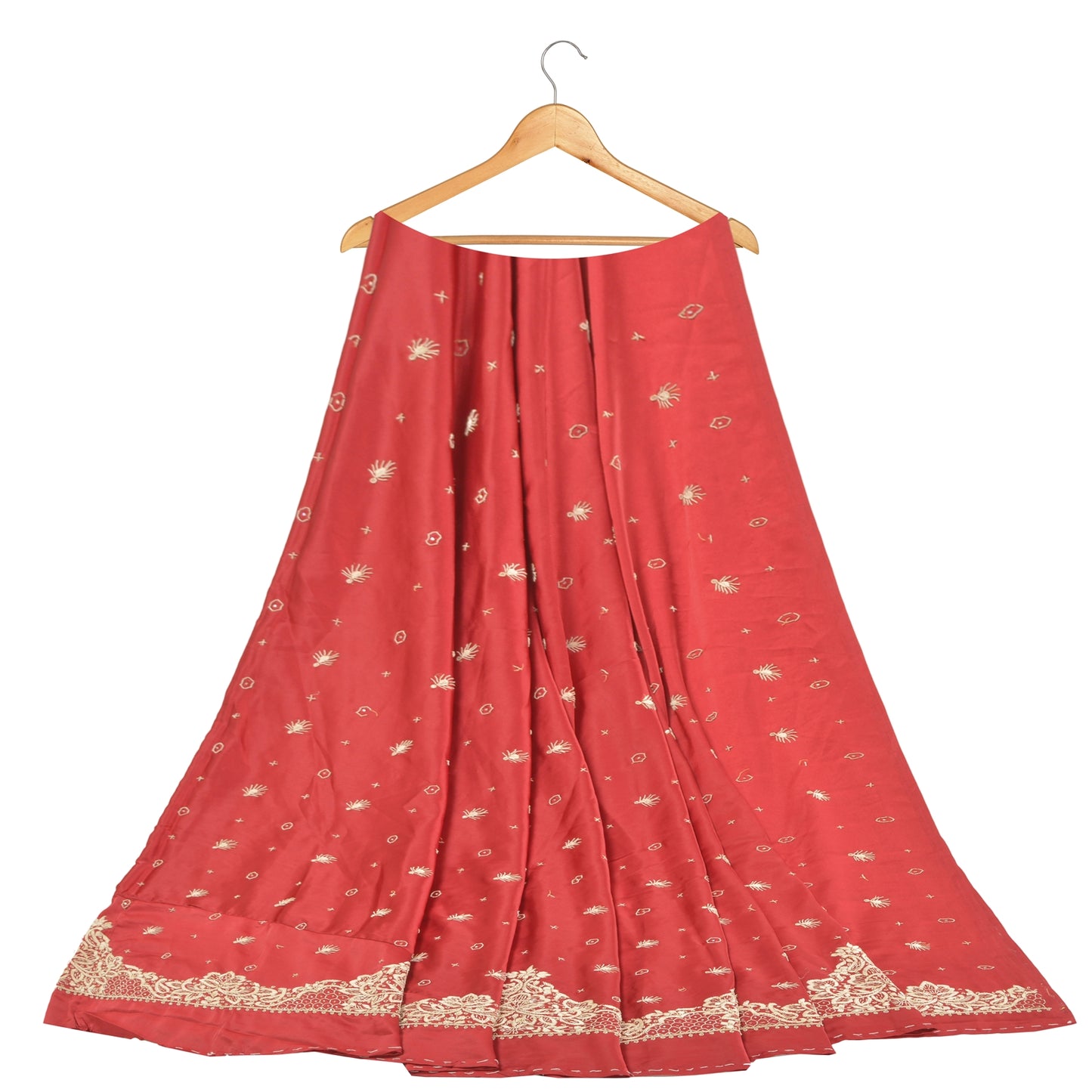 Sanskriti Vintage Long Skirt Pure Satin Silk Hand Beaded Unstitched Lehenga