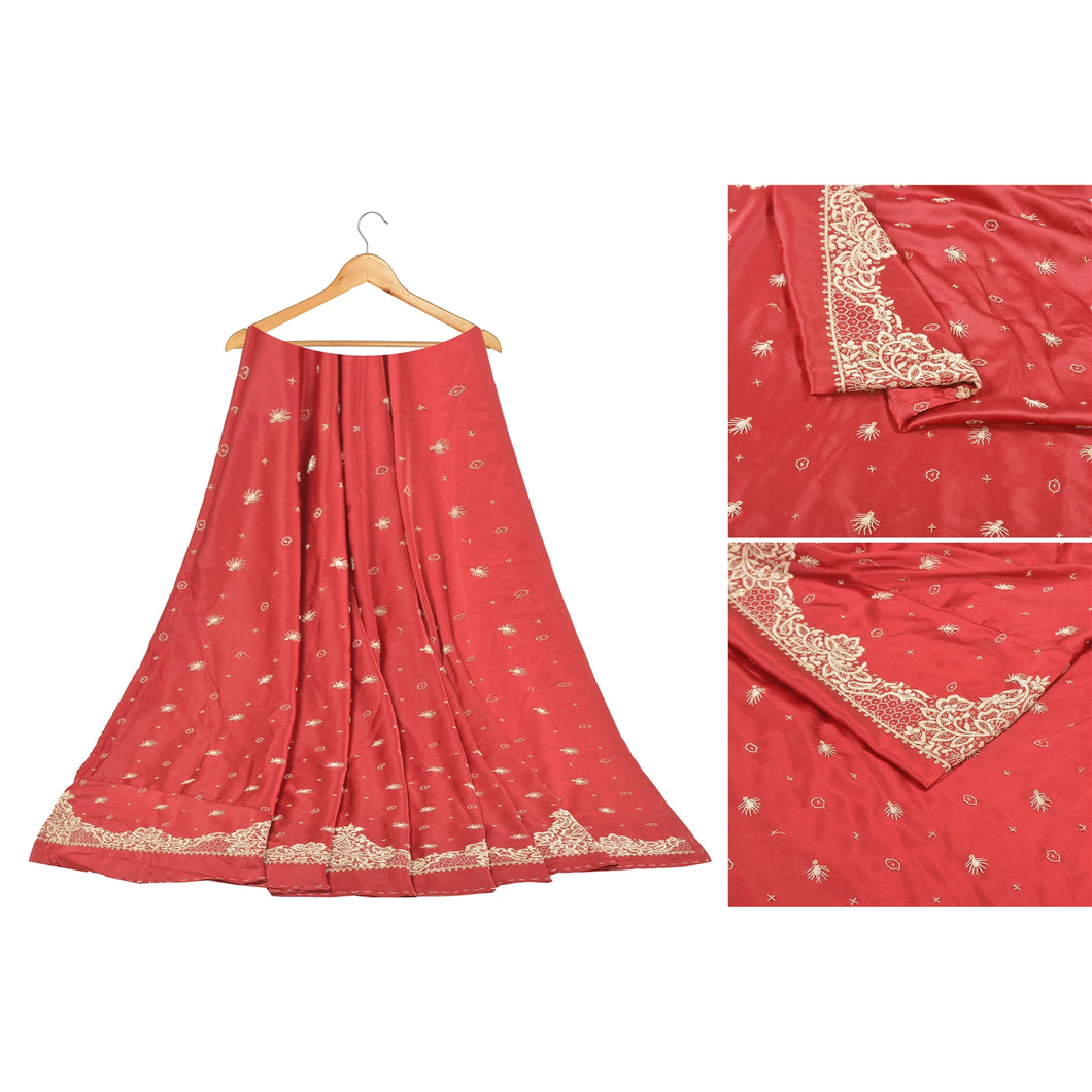 Sanskriti Vintage Long Skirt Pure Satin Silk Hand Beaded Unstitched Lehenga