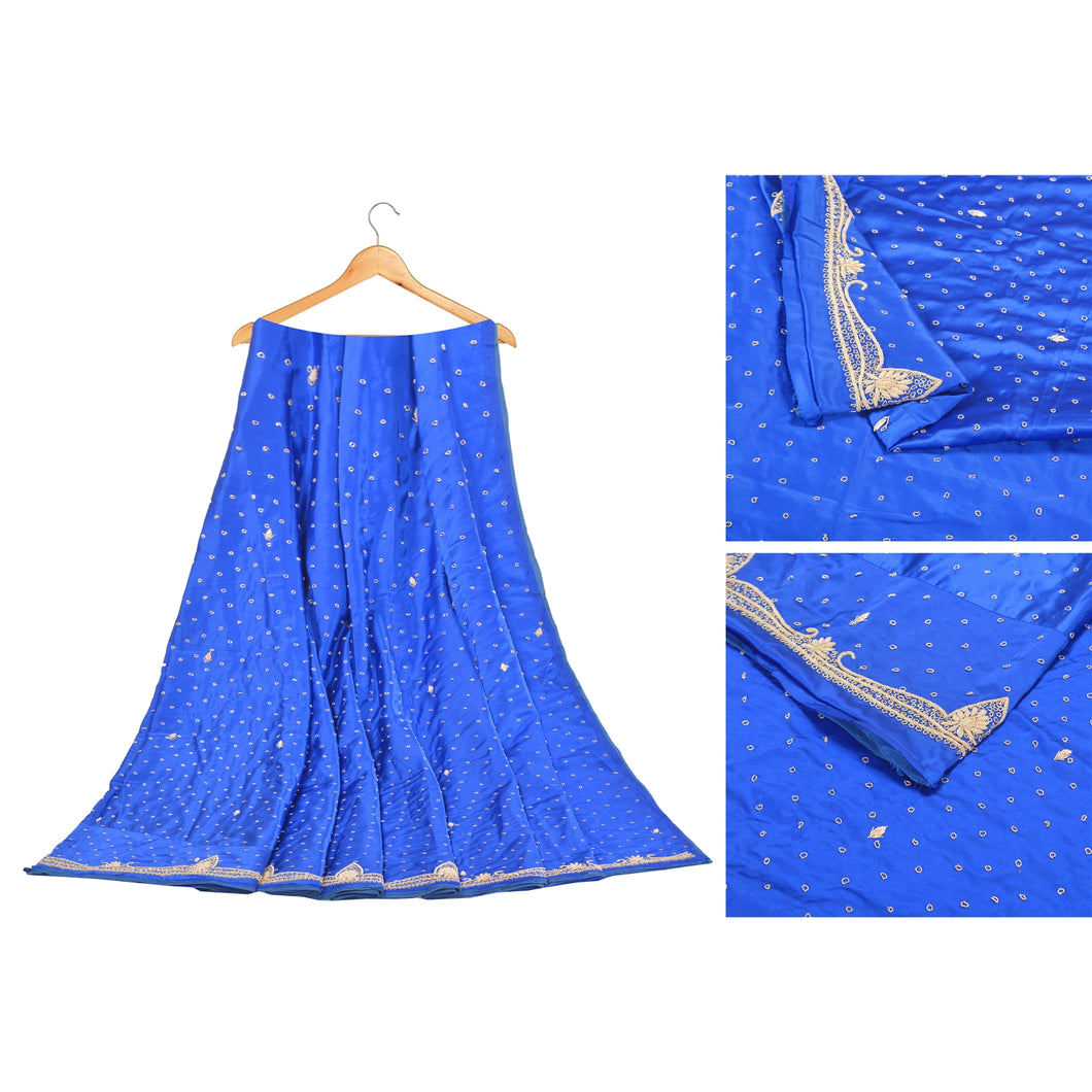 Sanskriti Vintage Long Skirt Pure Satin Silk Handmade Unstitched Blue Lehenga