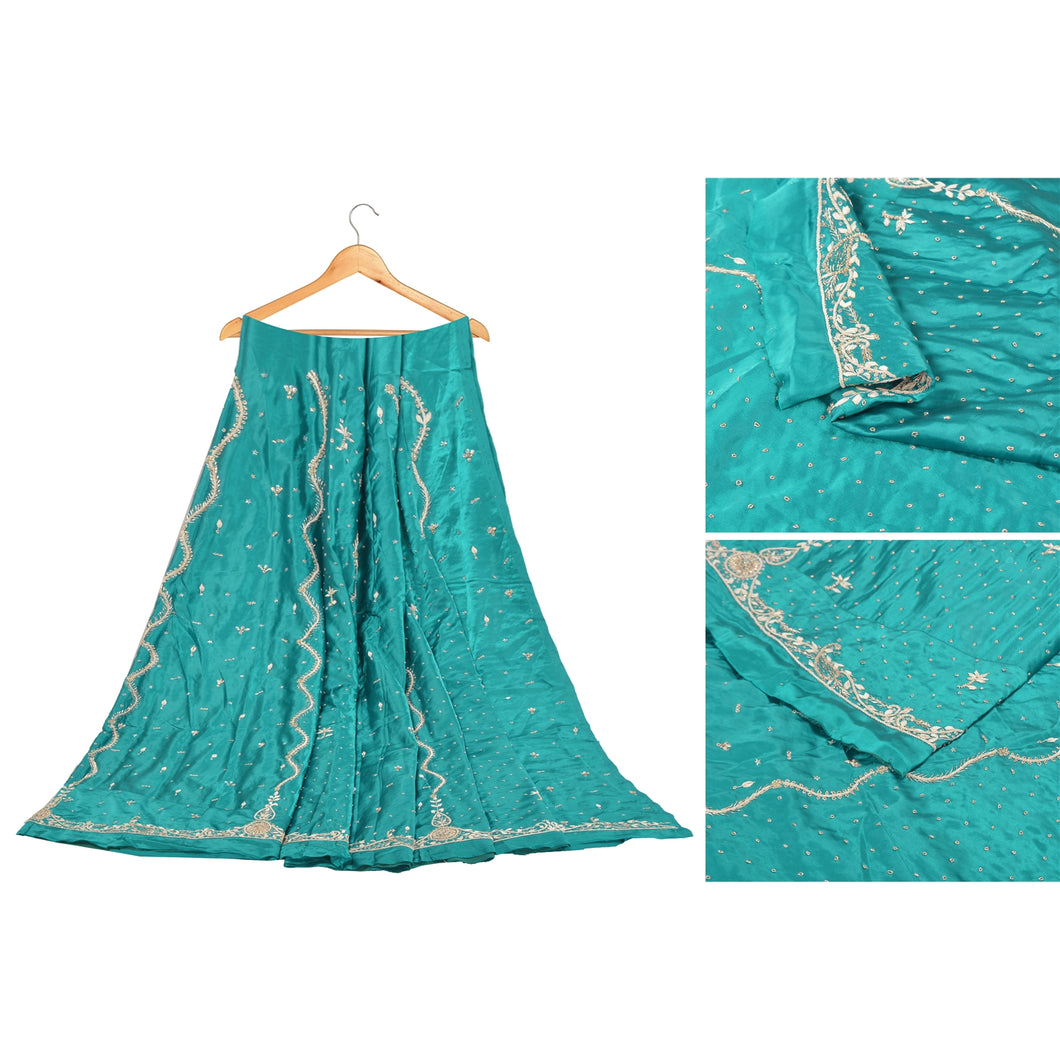 Sanskriti Vintage Long Skirt Pure Satin Silk Hand Beaded Unstitched Lehenga