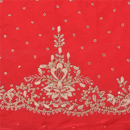 Sanskriti Vintage Long Skirt Pure Satin Silk Red Hand Beaded Unstitched Lehenga