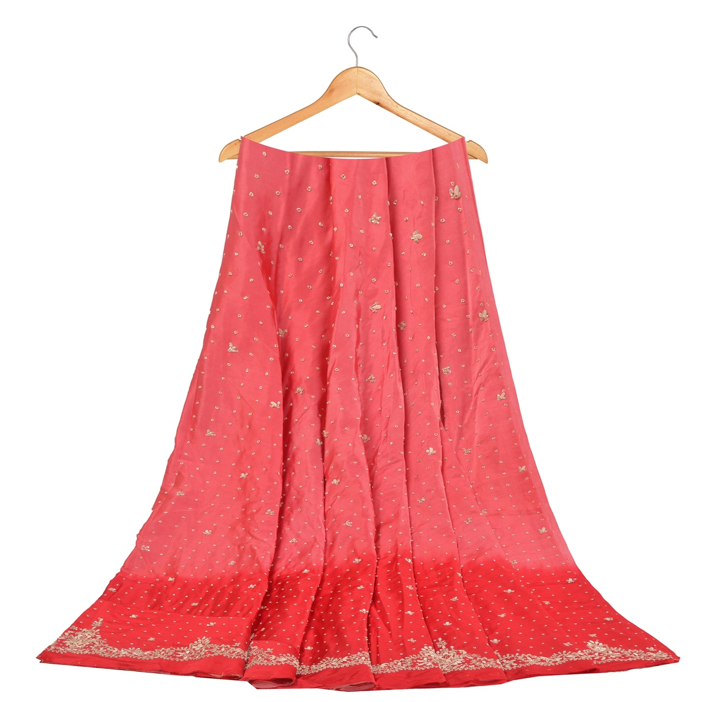 Sanskriti Vintage Long Skirt Pure Satin Silk Red Hand Beaded Unstitched Lehenga