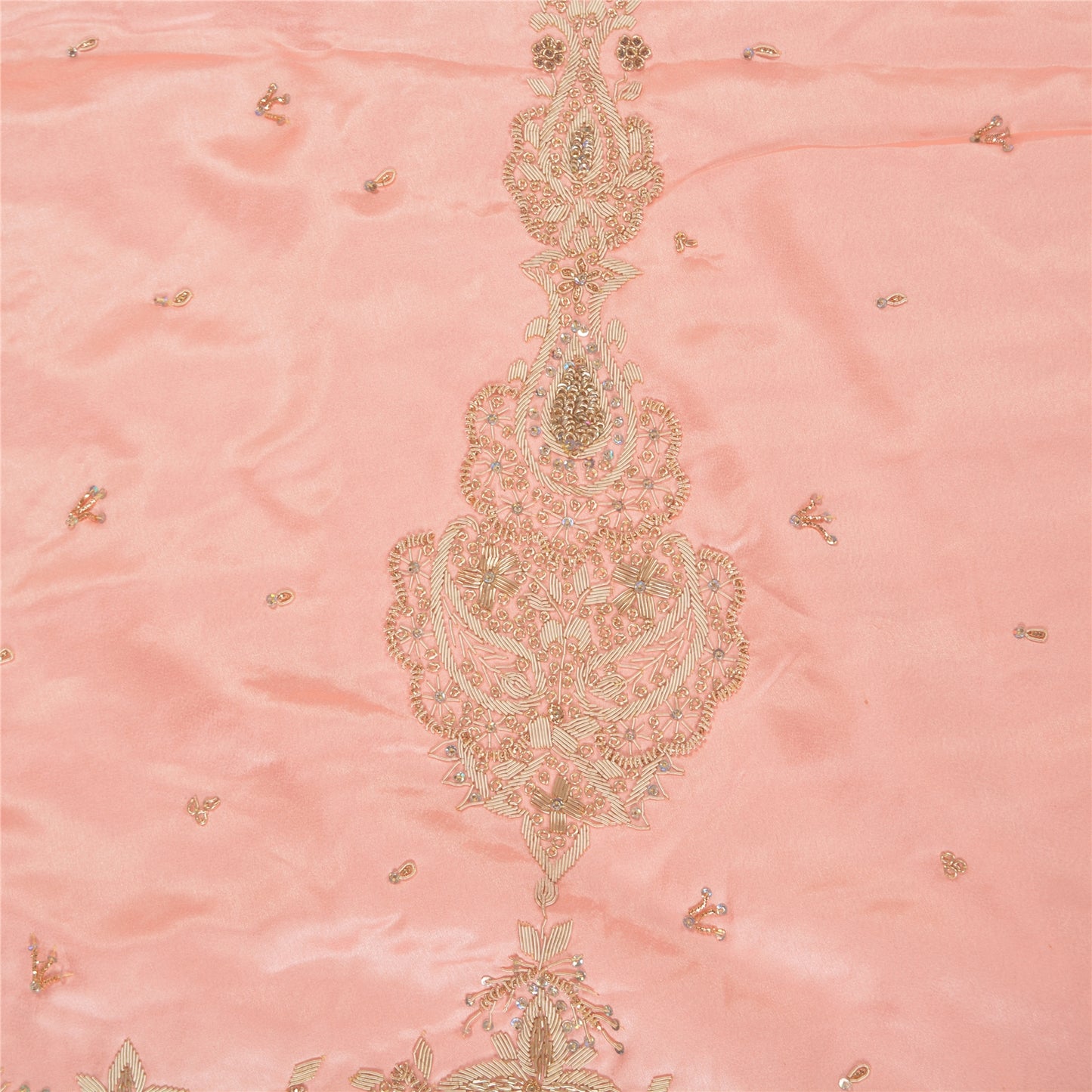 Sanskriti Vintage Long Skirt Pure Satin Silk Peach Handmade Unstitched Lehenga