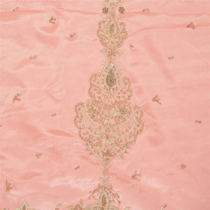 Sanskriti Vintage Long Skirt Pure Satin Silk Peach Handmade Unstitched Lehenga