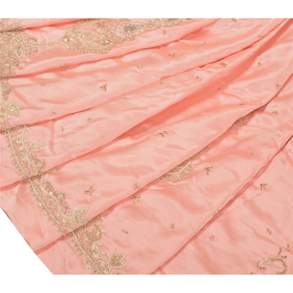 Sanskriti Vintage Long Skirt Pure Satin Silk Peach Handmade Unstitched Lehenga