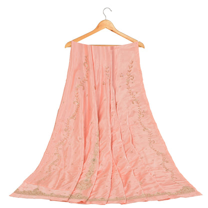 Sanskriti Vintage Long Skirt Pure Satin Silk Peach Handmade Unstitched Lehenga