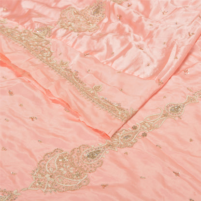 Sanskriti Vintage Long Skirt Pure Satin Silk Peach Handmade Unstitched Lehenga