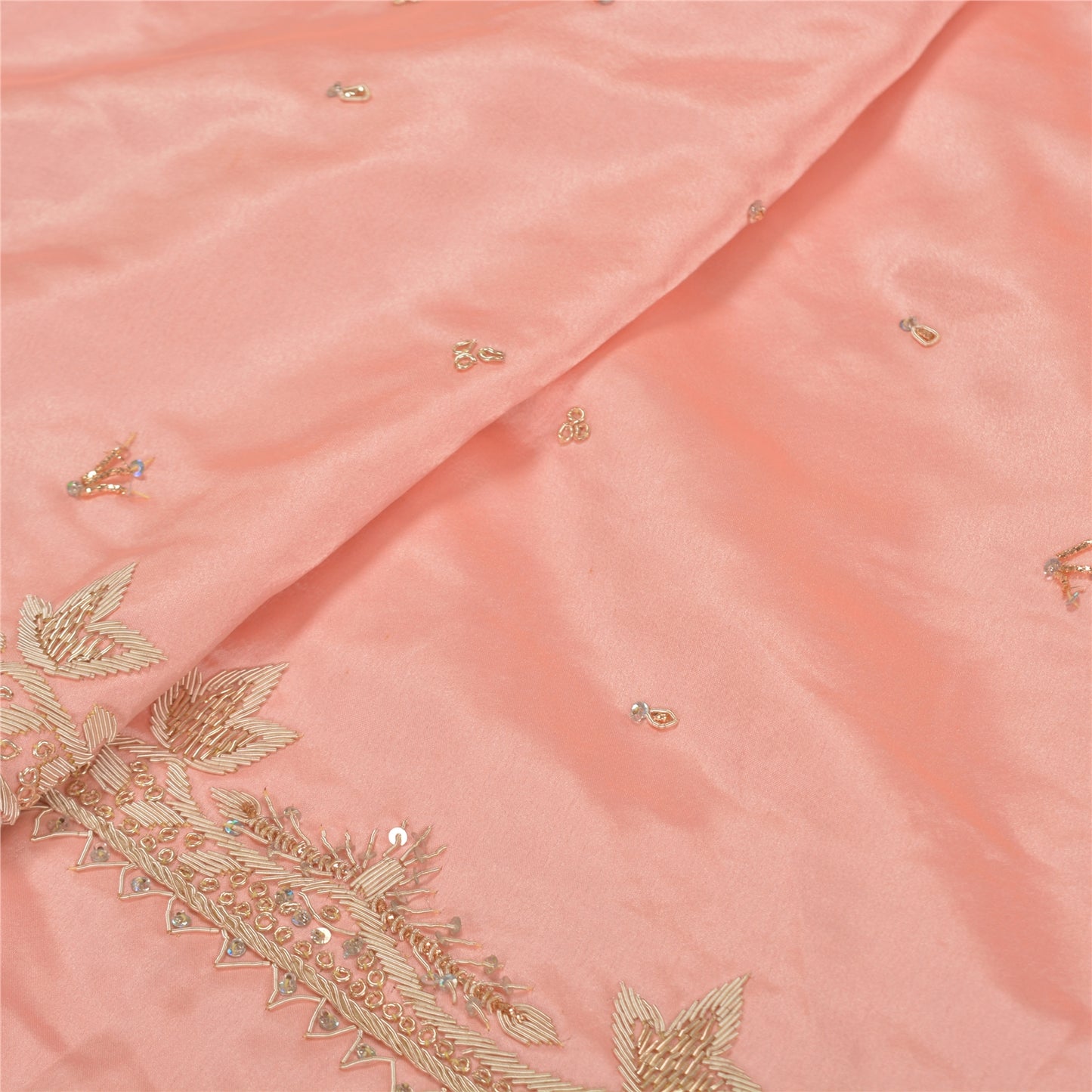 Sanskriti Vintage Long Skirt Pure Satin Silk Peach Handmade Unstitched Lehenga