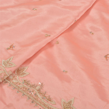 Sanskriti Vintage Long Skirt Pure Satin Silk Peach Handmade Unstitched Lehenga