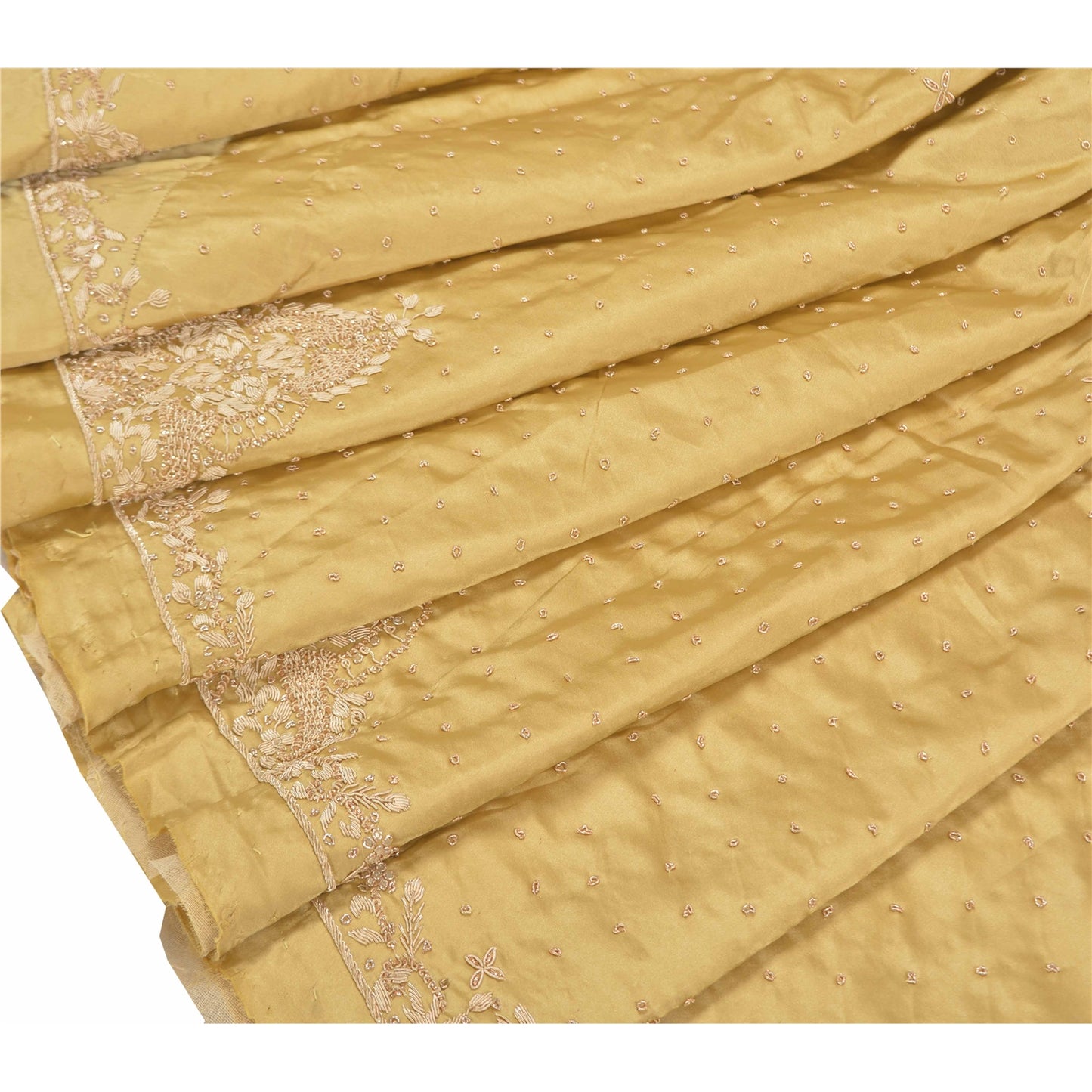 Sanskriti Vintage Long Skirt Pure Satin Silk Golden Handmade Unstitched Lehenga