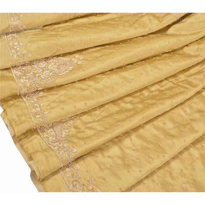 Sanskriti Vintage Long Skirt Pure Satin Silk Golden Handmade Unstitched Lehenga