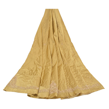 Sanskriti Vintage Long Skirt Pure Satin Silk Golden Handmade Unstitched Lehenga