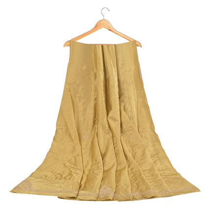 Sanskriti Vintage Long Skirt Pure Satin Silk Golden Handmade Unstitched Lehenga