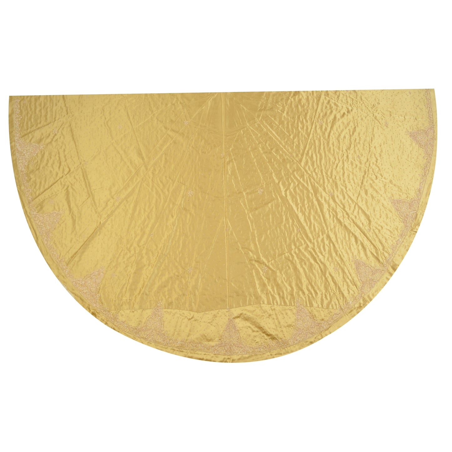 Sanskriti Vintage Long Skirt Pure Satin Silk Golden Handmade Unstitched Lehenga