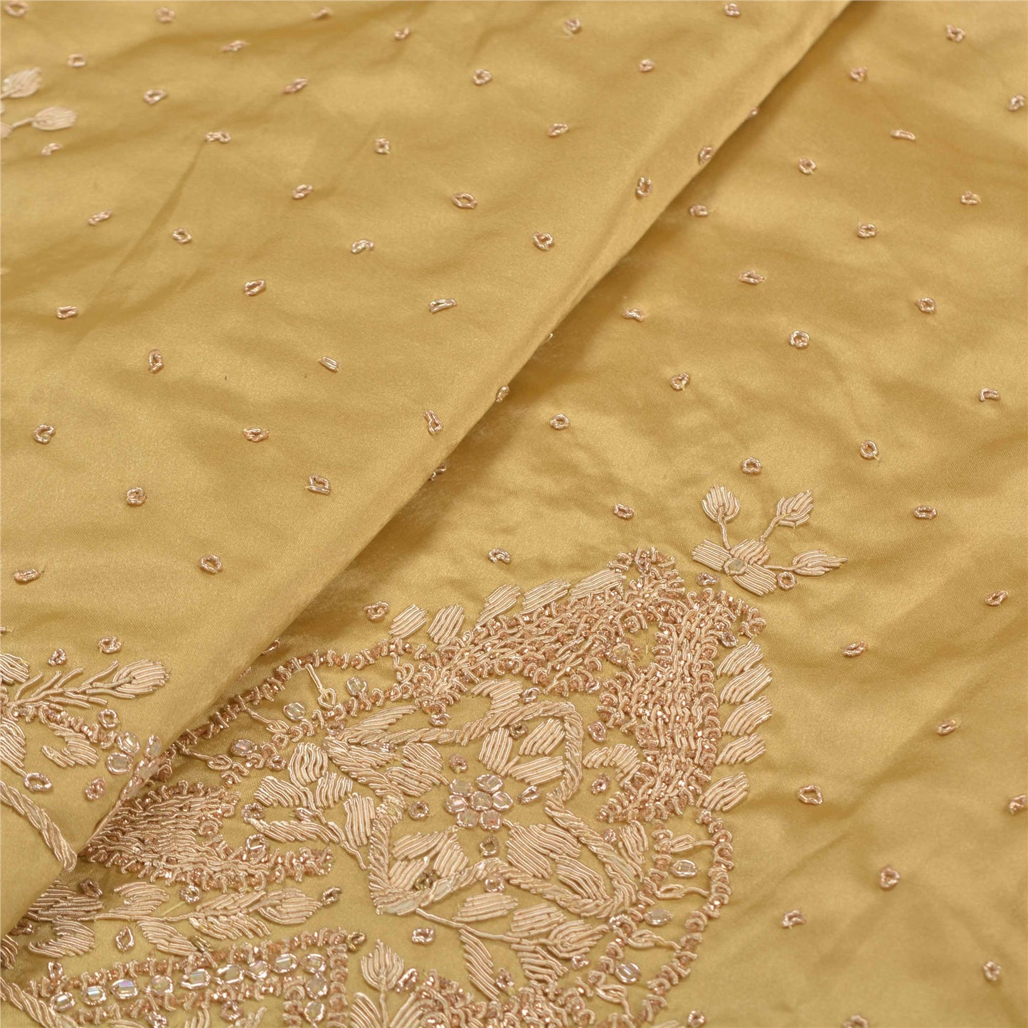 Sanskriti Vintage Long Skirt Pure Satin Silk Golden Handmade Unstitched Lehenga