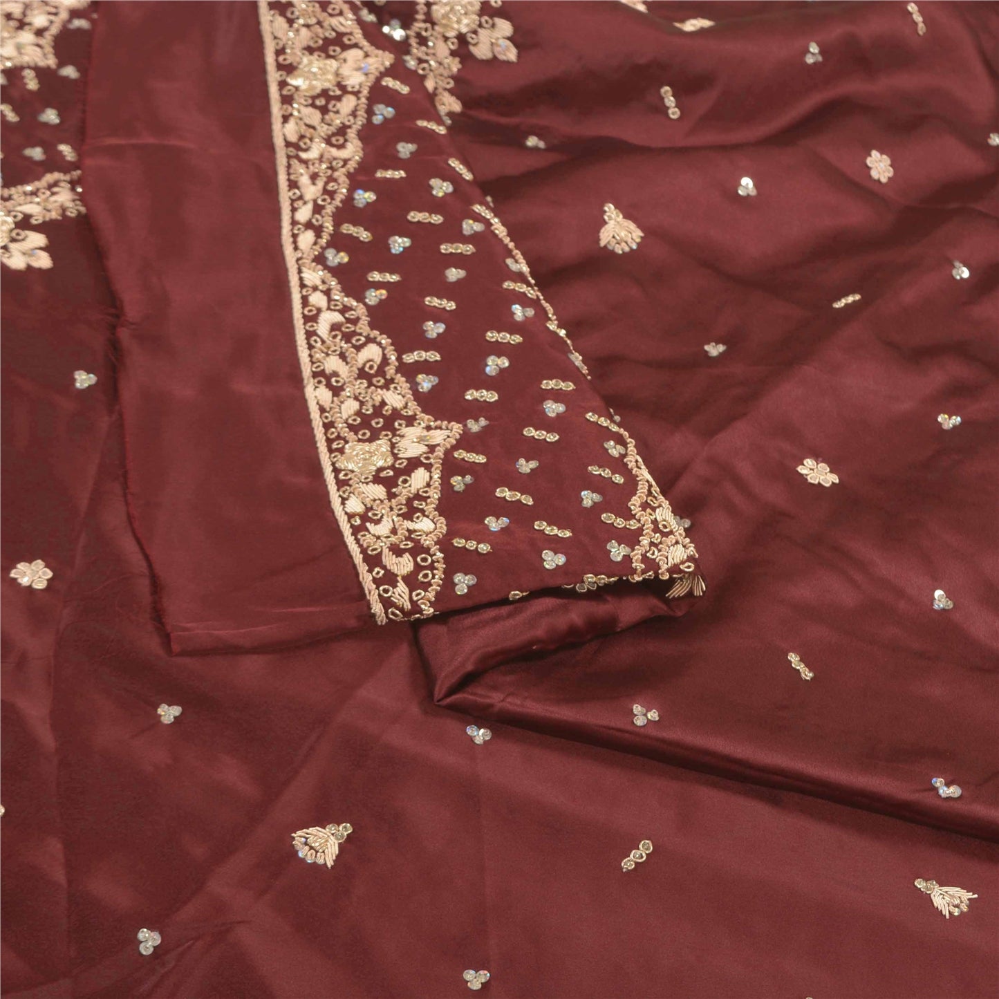 Sanskriti Vintage Long Skirt Pure Satin Silk Handmade Unstitched Zardozi Lehenga