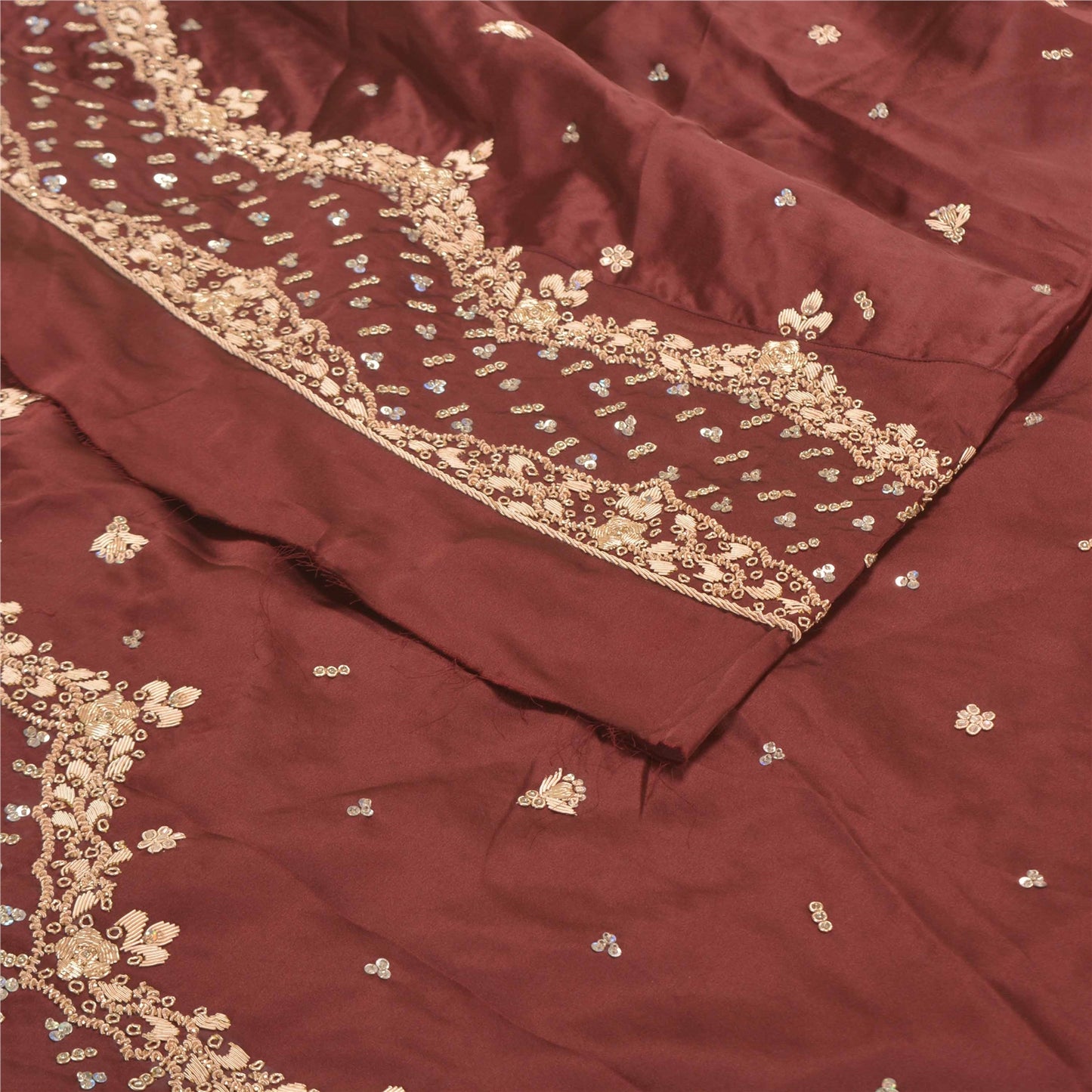 Sanskriti Vintage Long Skirt Pure Satin Silk Handmade Unstitched Zardozi Lehenga