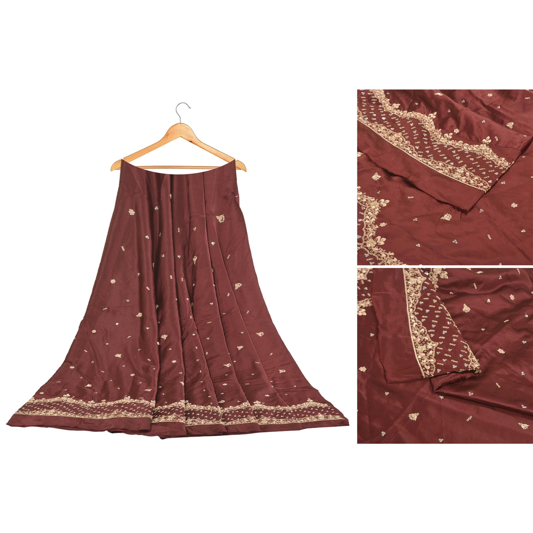 Sanskriti Vintage Long Skirt Pure Satin Silk Handmade Unstitched Zardozi Lehenga