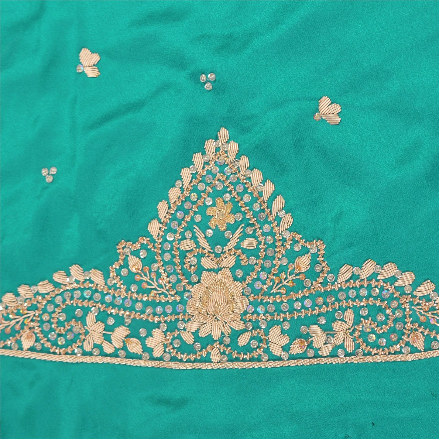 Sanskriti Vintage Long Skirt Pure Satin Silk Green Handmade Unstitched Lehenga