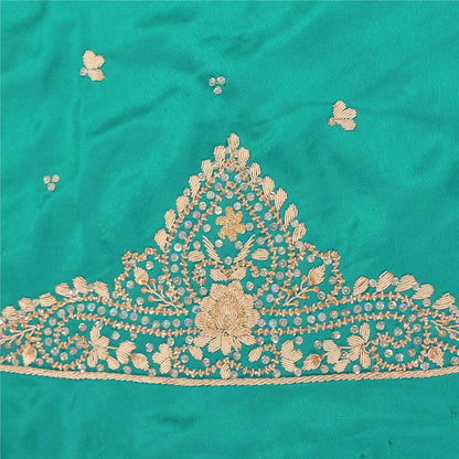 Sanskriti Vintage Long Skirt Pure Satin Silk Green Handmade Unstitched Lehenga