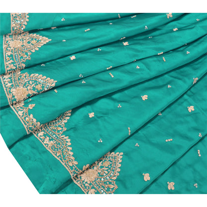 Sanskriti Vintage Long Skirt Pure Satin Silk Green Handmade Unstitched Lehenga