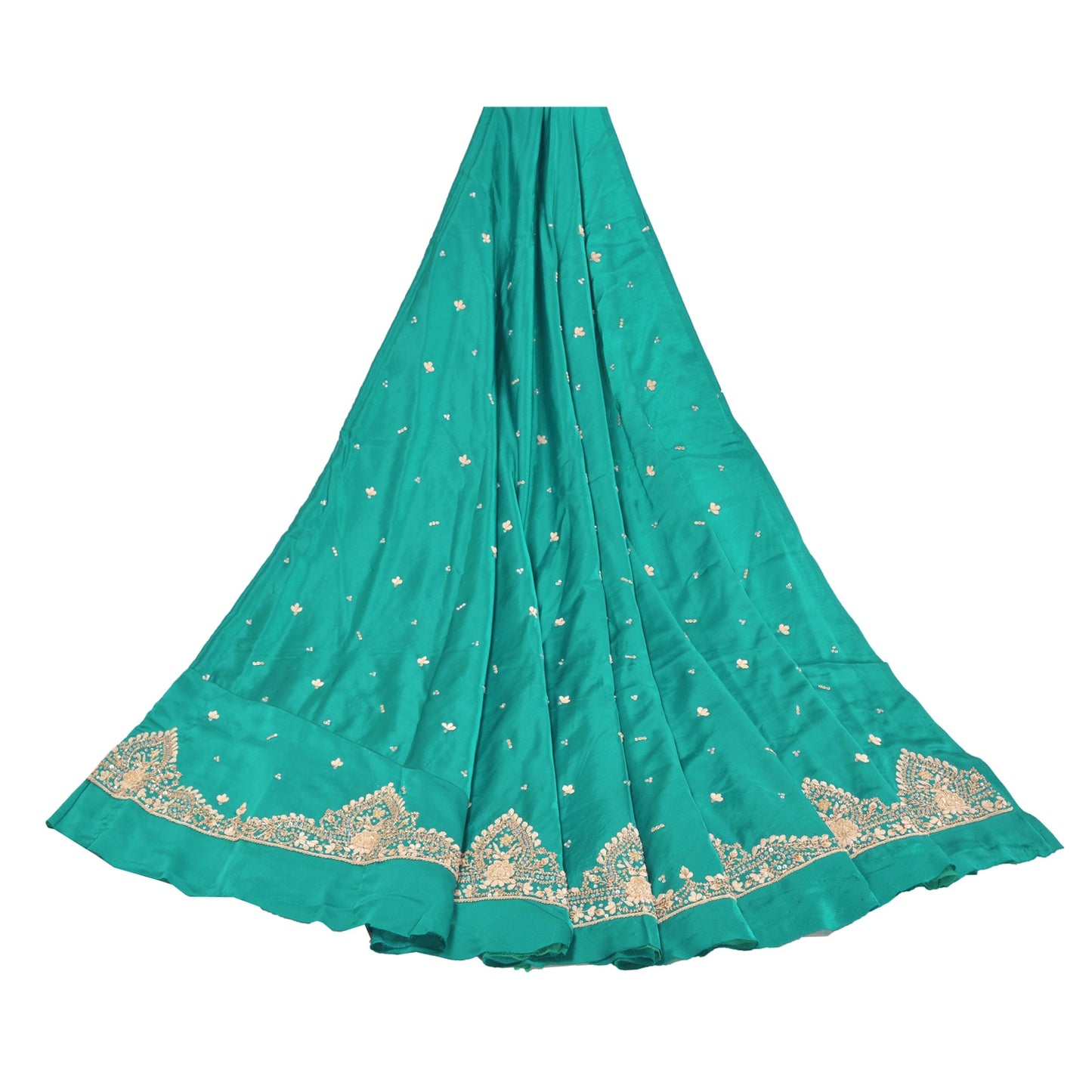 Sanskriti Vintage Long Skirt Pure Satin Silk Green Handmade Unstitched Lehenga