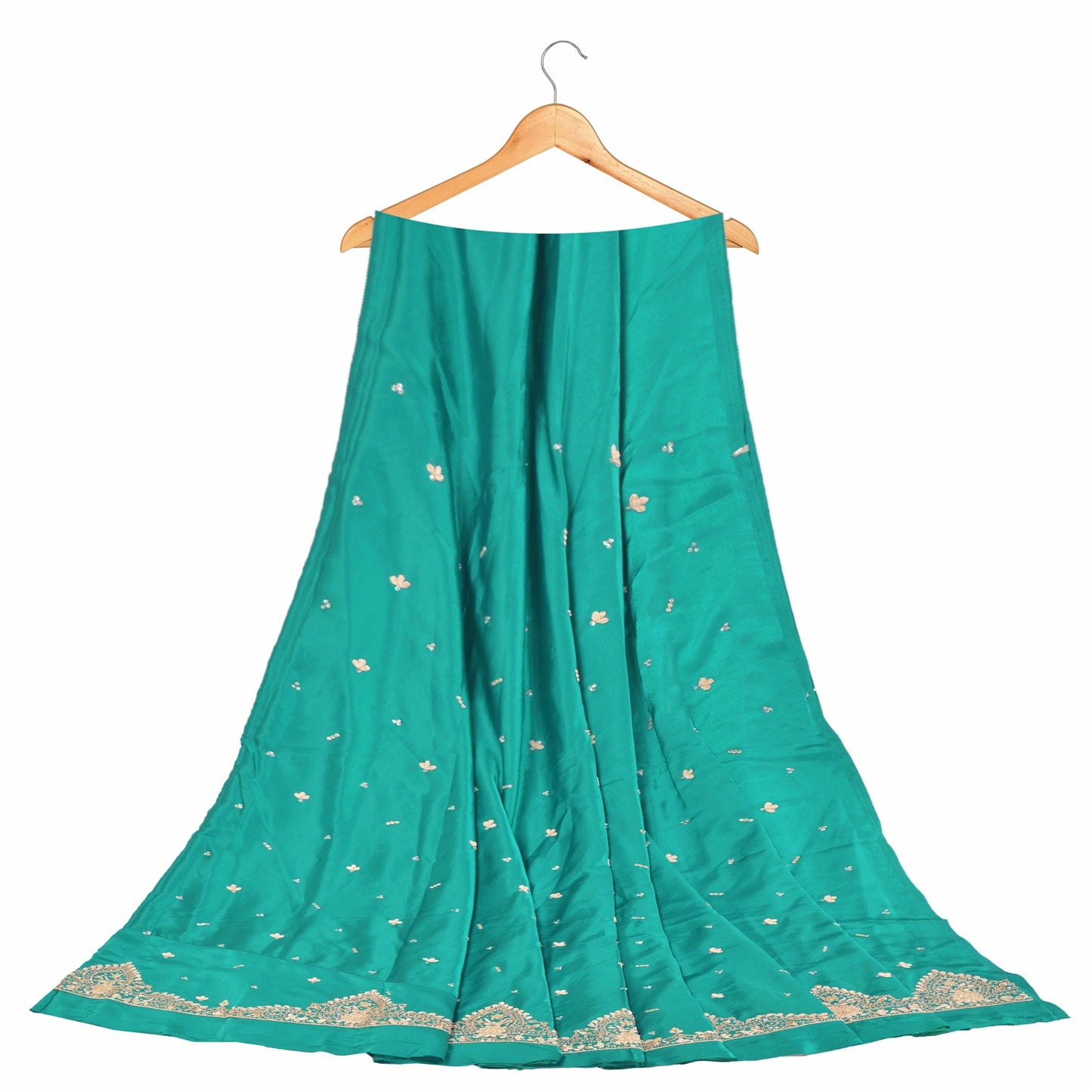 Sanskriti Vintage Long Skirt Pure Satin Silk Green Handmade Unstitched Lehenga