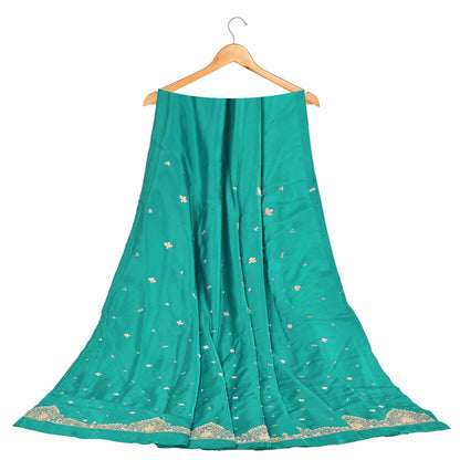 Sanskriti Vintage Long Skirt Pure Satin Silk Green Handmade Unstitched Lehenga