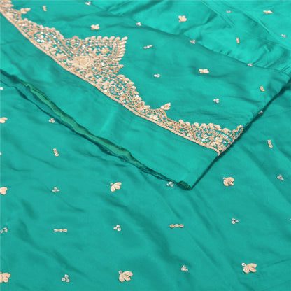 Sanskriti Vintage Long Skirt Pure Satin Silk Green Handmade Unstitched Lehenga