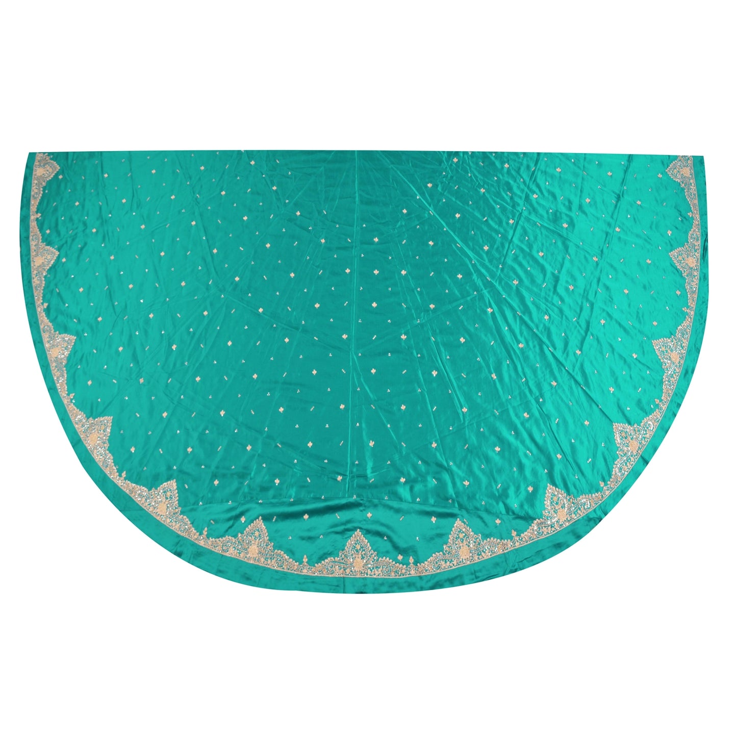 Sanskriti Vintage Long Skirt Pure Satin Silk Green Handmade Unstitched Lehenga