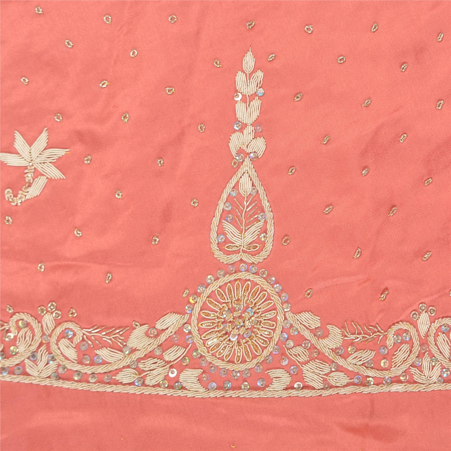 Sanskriti Vintage Long Skirt Pure Satin Silk Peach Handmade Unstitched Lehenga