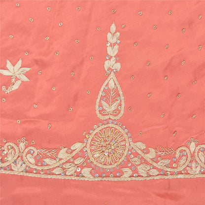 Sanskriti Vintage Long Skirt Pure Satin Silk Peach Handmade Unstitched Lehenga