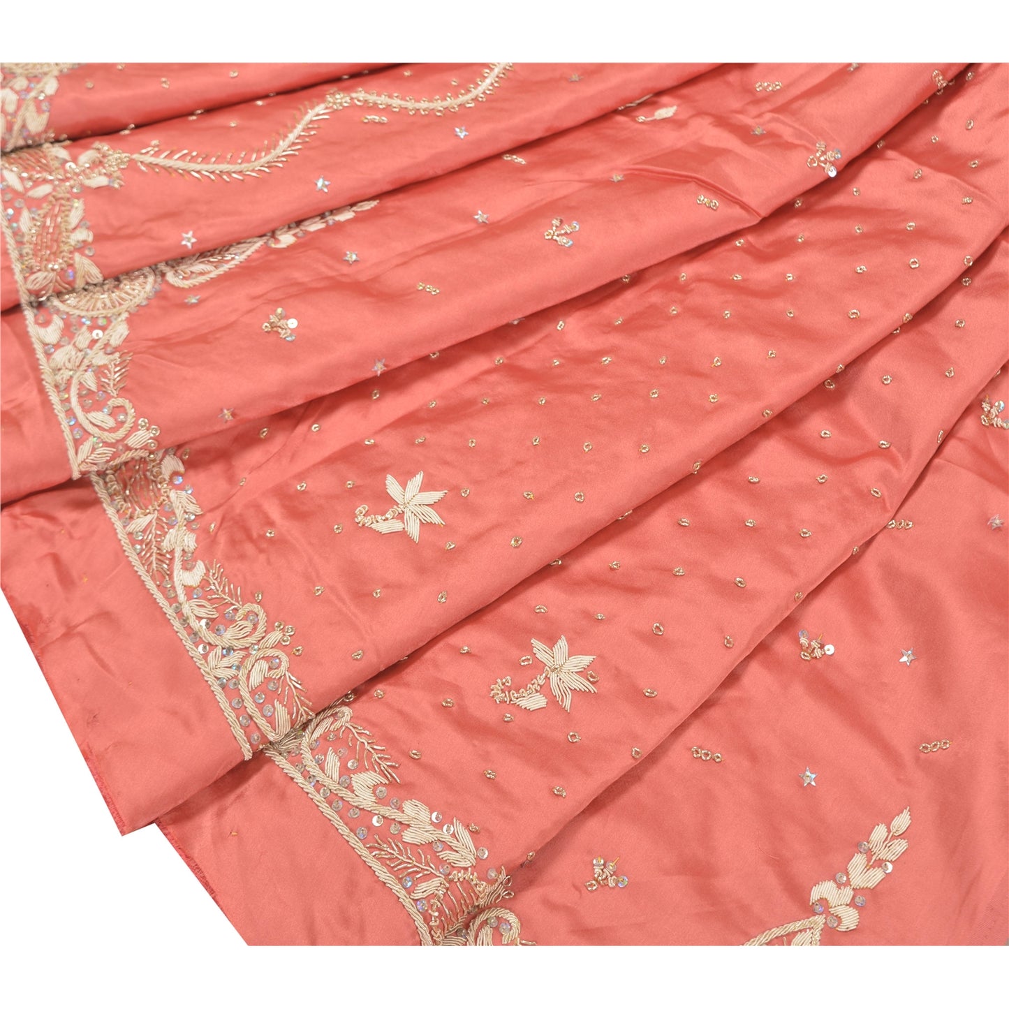 Sanskriti Vintage Long Skirt Pure Satin Silk Peach Handmade Unstitched Lehenga