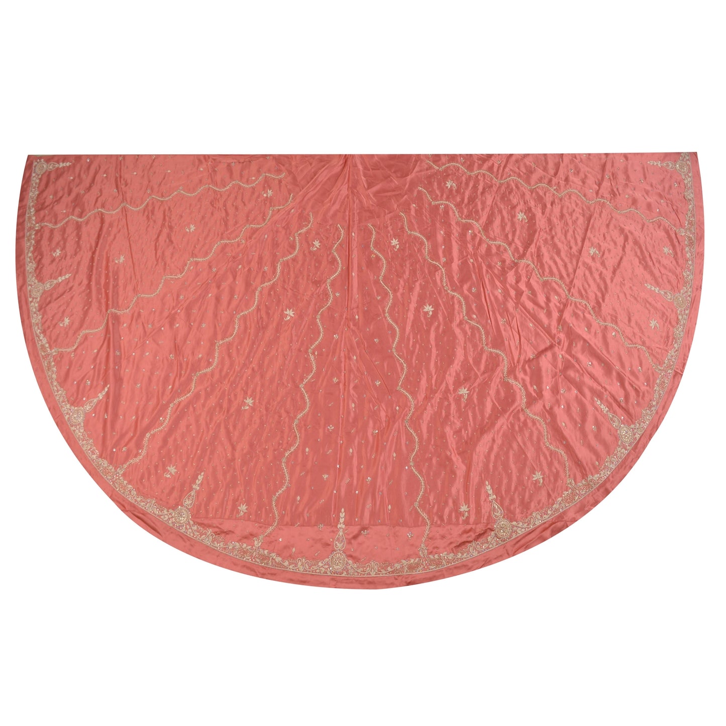 Sanskriti Vintage Long Skirt Pure Satin Silk Peach Handmade Unstitched Lehenga