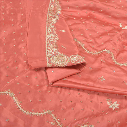 Sanskriti Vintage Long Skirt Pure Satin Silk Peach Handmade Unstitched Lehenga