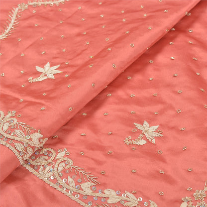 Sanskriti Vintage Long Skirt Pure Satin Silk Peach Handmade Unstitched Lehenga