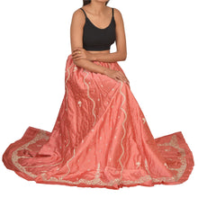 Load image into Gallery viewer, Sanskriti Vintage Long Skirt Pure Satin Silk Peach Handmade Unstitched Lehenga
