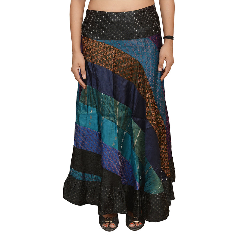 Sanskriti Vintage Håndvævet Lehenga Ren Satin Silke Lang Nederdel Flerfarvet