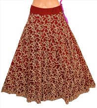 Load image into Gallery viewer, Vintage Indian Wedding Women Long Skirt Hand Beaded Maroon L Size Lehenga
